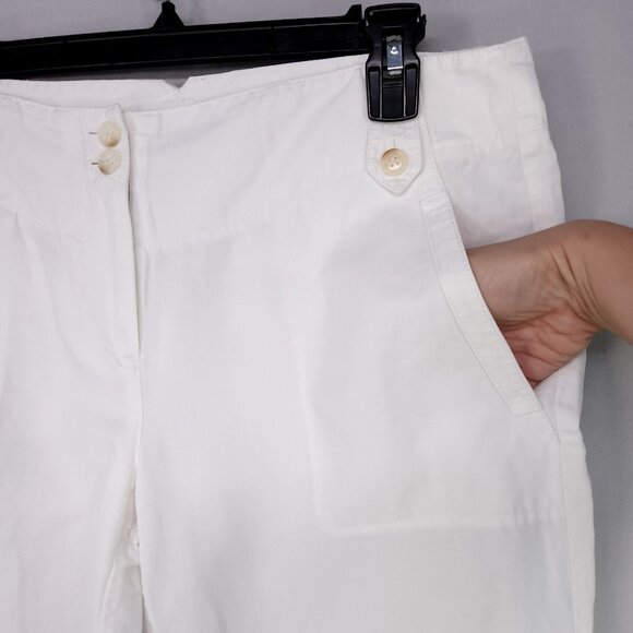 Theory Crop Linen Blend Trousers Women’s Size 10 White Beachy Boho Coastal - Picture 4 of 13